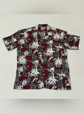 Vintage Made in Hawaii Floral Hawaiian Shirt Casual Button Up Men's Medium Red